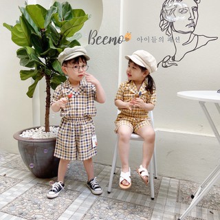 Bộ quần áo cộc tay kẻ caro phong cách vintage cho bé trai, bé gái từ 10-23kg - Thời trang Bonkids