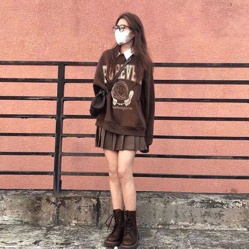 Áo sweater Cổ Tròn Dáng Rộng In Họa Tiết Xinh Xắn Theo Phong Cách Thu Đông Dành Cho Nữ