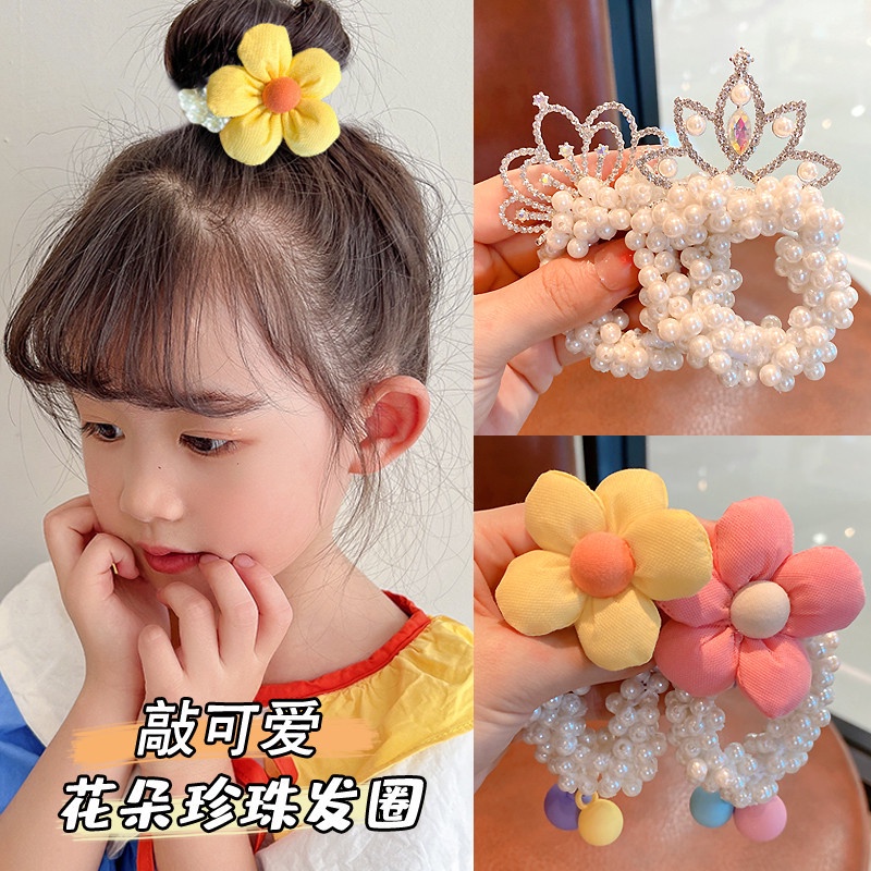 Dây Cột Tóc Cao Su Hình Vương Miện Đính Ngọc Trai Thời Trang Dành Cho Nữ