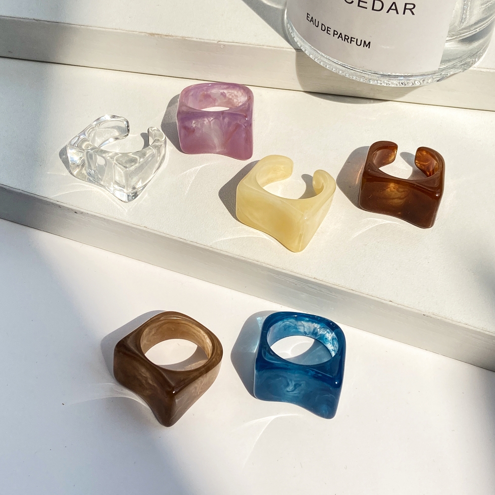 Nhẫn nhựa dẻo trong suốt thiết kế đơn giản phong cách Hàn Quốc tùy chọn màu sắc