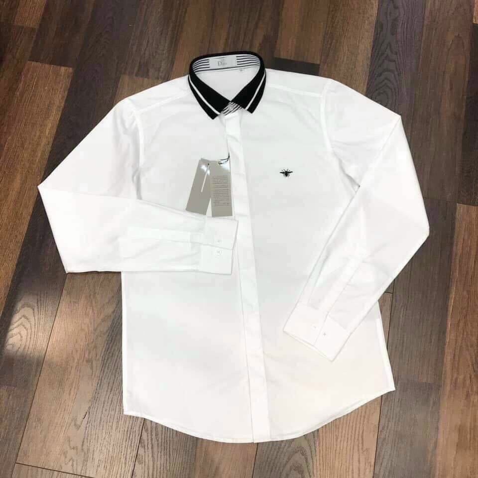 Áo sơ mi nam dài tay thêu hoạ tiết ong chất lụa thái mềm mịn không nhăn