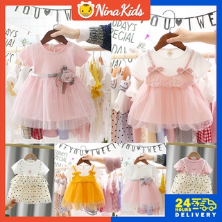 Đầm tay ngắn phối lưới hoạ tiết hoa thời trang dành cho bé gái từ 0-4 tuổi