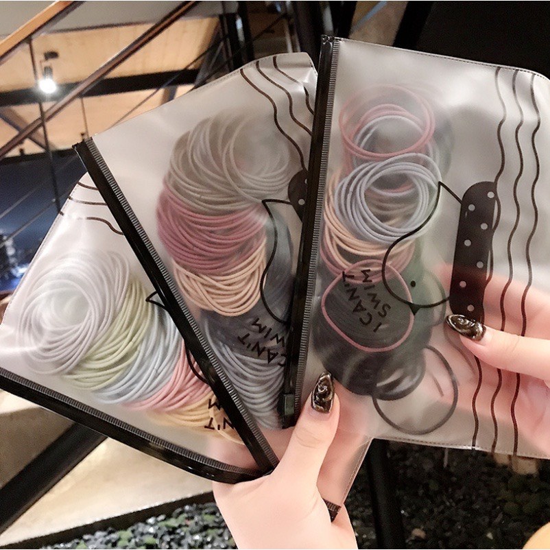 Dây buộc tóc chun cột tóc trơn nhiều màu túi zip 100 cái LAVENUSA CT07