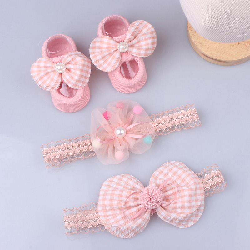 Đôi tất trẻ em + 2 băng đô hình hoa xinh xắn dành cho bé gái