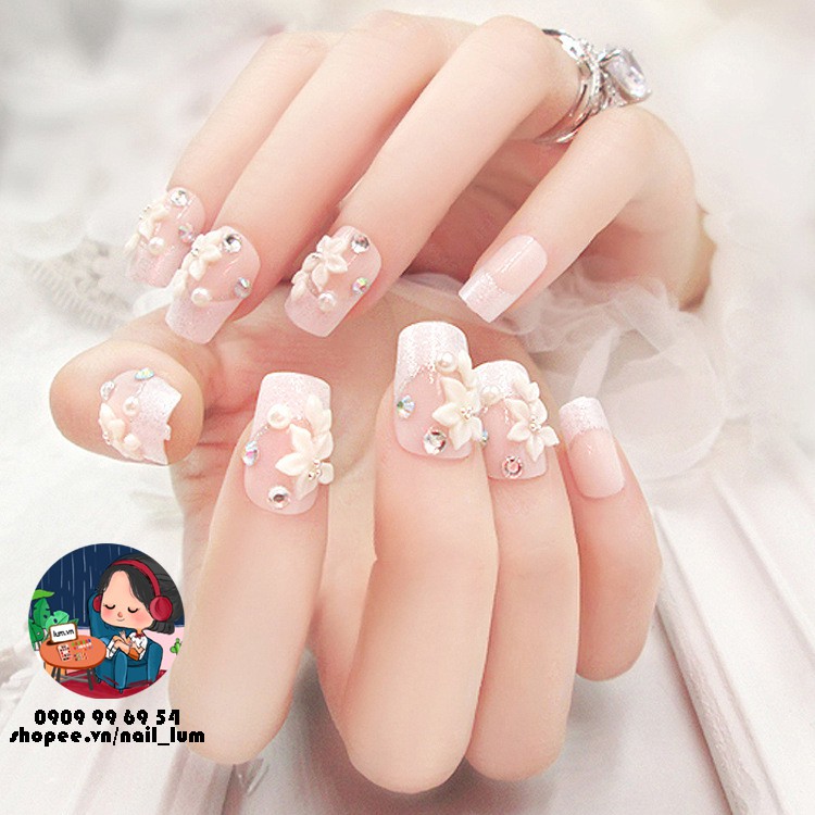 Móng Giả - Nail 3D Dài - Đính Đá [Sẵn Keo - Đóng Hộp 24 Mẫu Đủ Size]