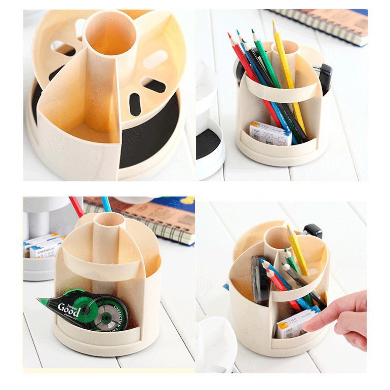 Hộp đựng bút để bàn 7 ngăn có xoay tròn , khay đựng đồ dùng học tập văn phòng bằng nhựa cao cấp