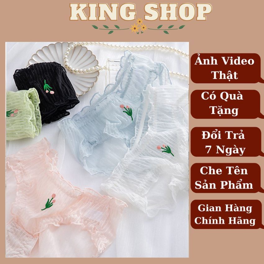 Quần lót nữ cao cấp, quần chíp ren đũi được thêu nhánh hoa, quần lót siêu mỏng mềm mịn Kingshop L2835