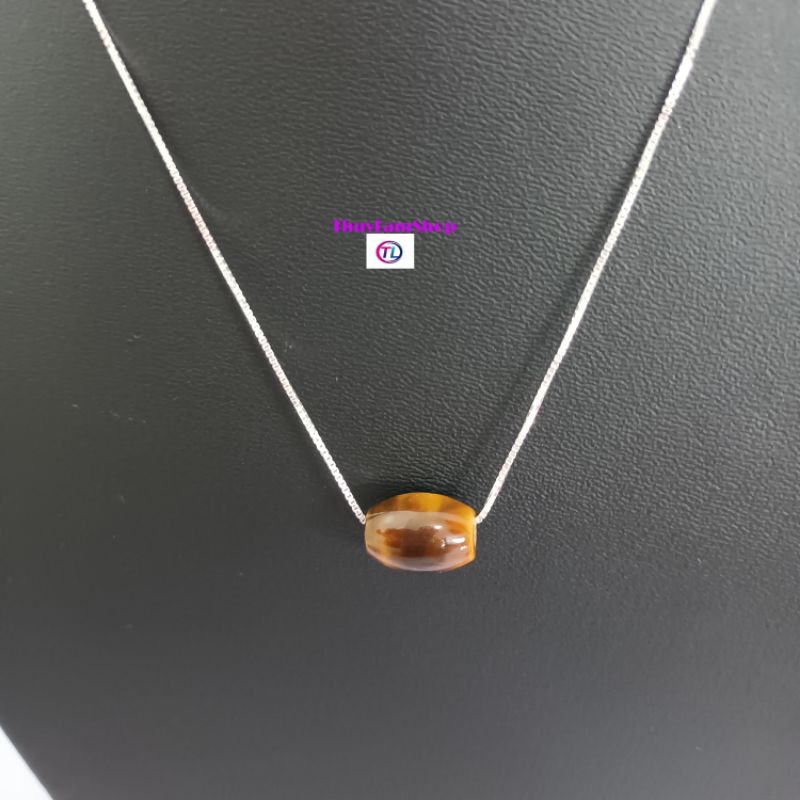 Vòng cổ dây chuyền bạc 925 vĩnh viễn bảo hành mix lu thống đá nâu vàng đầu xuôi đuôi lọt