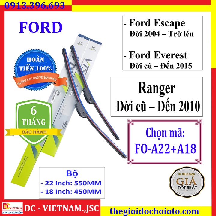 [BH 1 NĂM] Bộ 2 thanh gạt nước mưa ô tô Nano xương mềm cao cấp dành cho hãng xe Ford: Transit-Ecosport-Everest-Focus