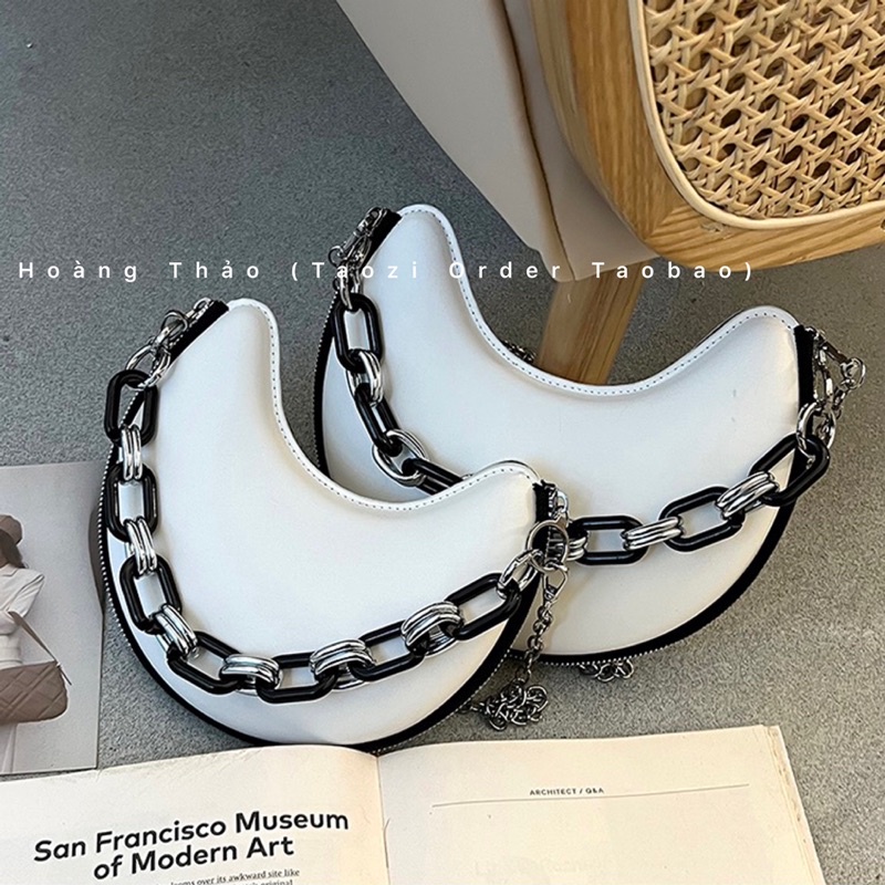 Túi xách hộp đeo chéo có size mini thiết kế dáng túi bán nguyệt phối dây xích cầm tay hot trend 2022