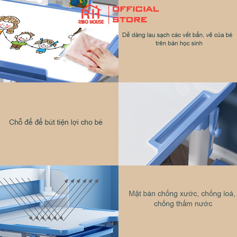 [Tặng giá đỡ ipad] Bàn học sinh RIBO HOUSE bàn học có ngăn bàn, chống gù chống cận cho bé học sinh tiểu học RIBO165