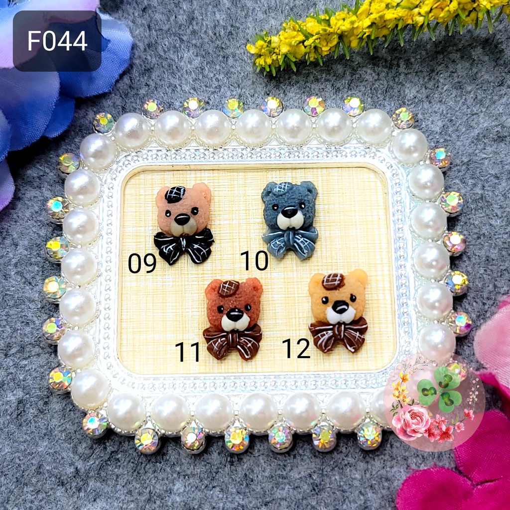 Mẫu: F044 . Hoa bột "Gấu nơ" , đính móng siêu xinh.