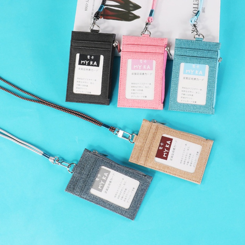 Ví Đựng Thẻ ID Bằng Vải Lanh Cotton Kèm Dây Đeo Cổ Tiện Dụng Cho Nam Và Nữ