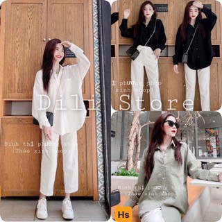 Set đồ nữ🍍Bộ Áo Sơ Mi Quần Culottes Đũi Dáng Dài 3 Màu🍍 bộ quần áo sang chảnh đi chơi, đi dự tiệc với chất vải thoángmat
