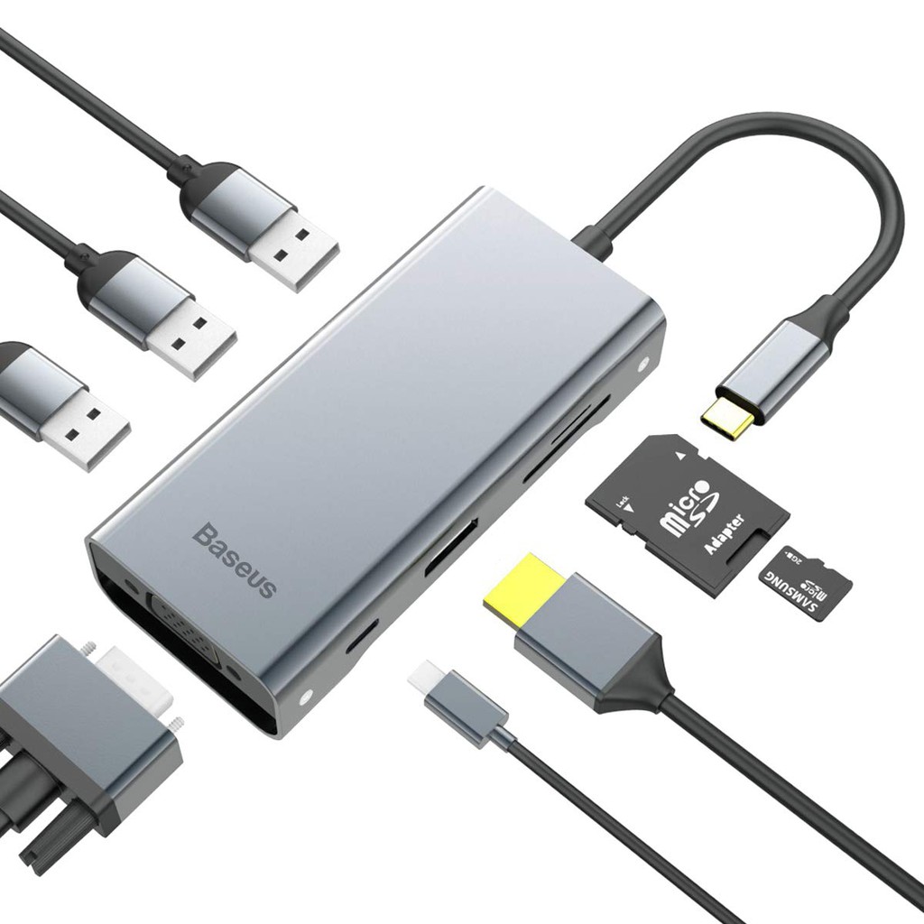 [Mã SKAMPUSHA7 giảm 8% đơn 250k]HUB chuyển đổi Baseus 8in1 USB-C To 4K HDMI,VGA,PD Charging Port,3 USB 3.0,SD/TF Card