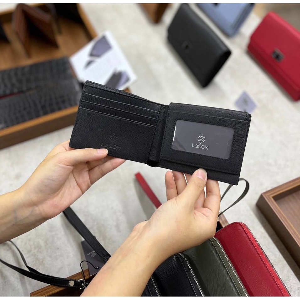 Ví nam Da Thật LAGOM Plus wallet - dáng ngang có ngăn để ảnh