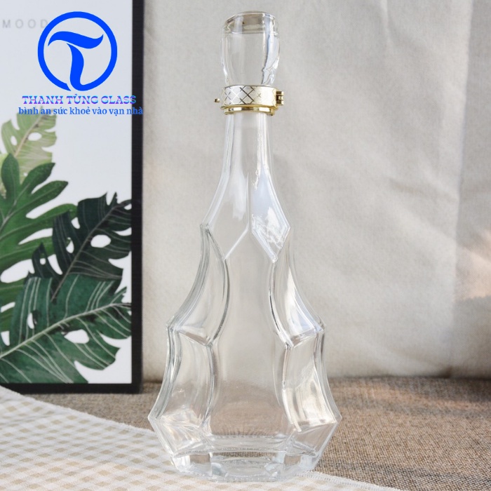 Vỏ chai thủy tinh đựng rượu 500ml cao cấp kiểu Cây Thông nắp thủy tinh