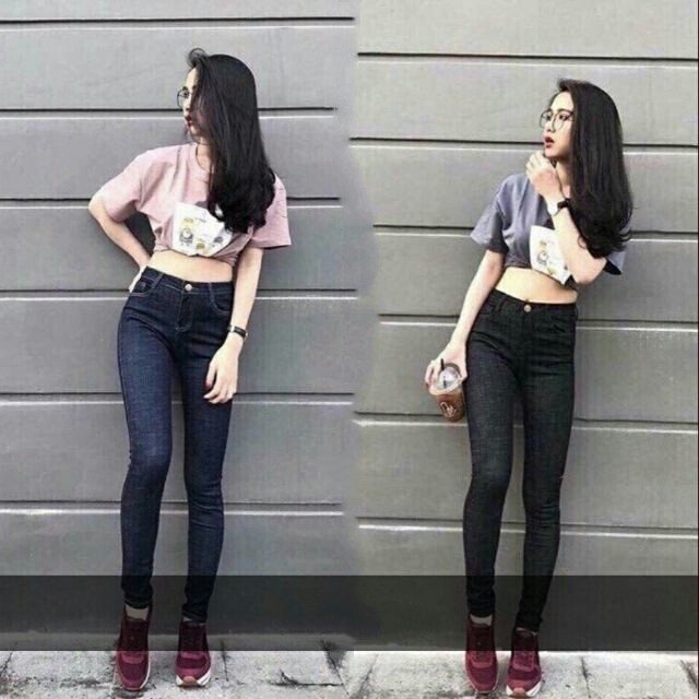 quần jean nữ lưng cao CHẤT GIÃN TỐT xanh xước và đen xước QJ0304