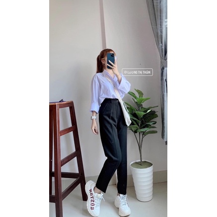 Quần baggy tây lưng cúc có đai đeo nịt