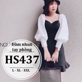 Đầm nhún ngực tay phồng hs437 - l,xl,xxl