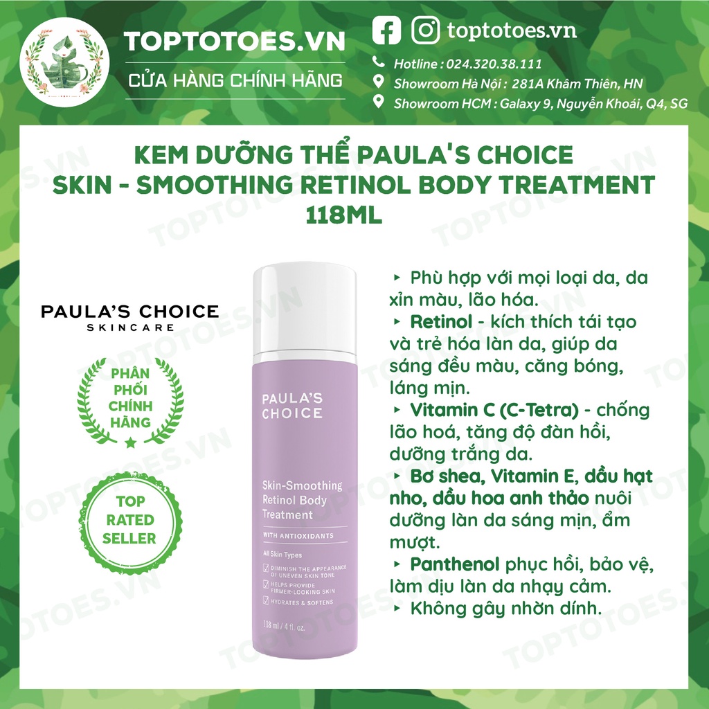 Kem dưỡng thể Paula's Choice Retinol chống lão hóa Skin - Smoothing Retinol Body Treatment 118ml [NK CHÍNH HÃNG 100%]