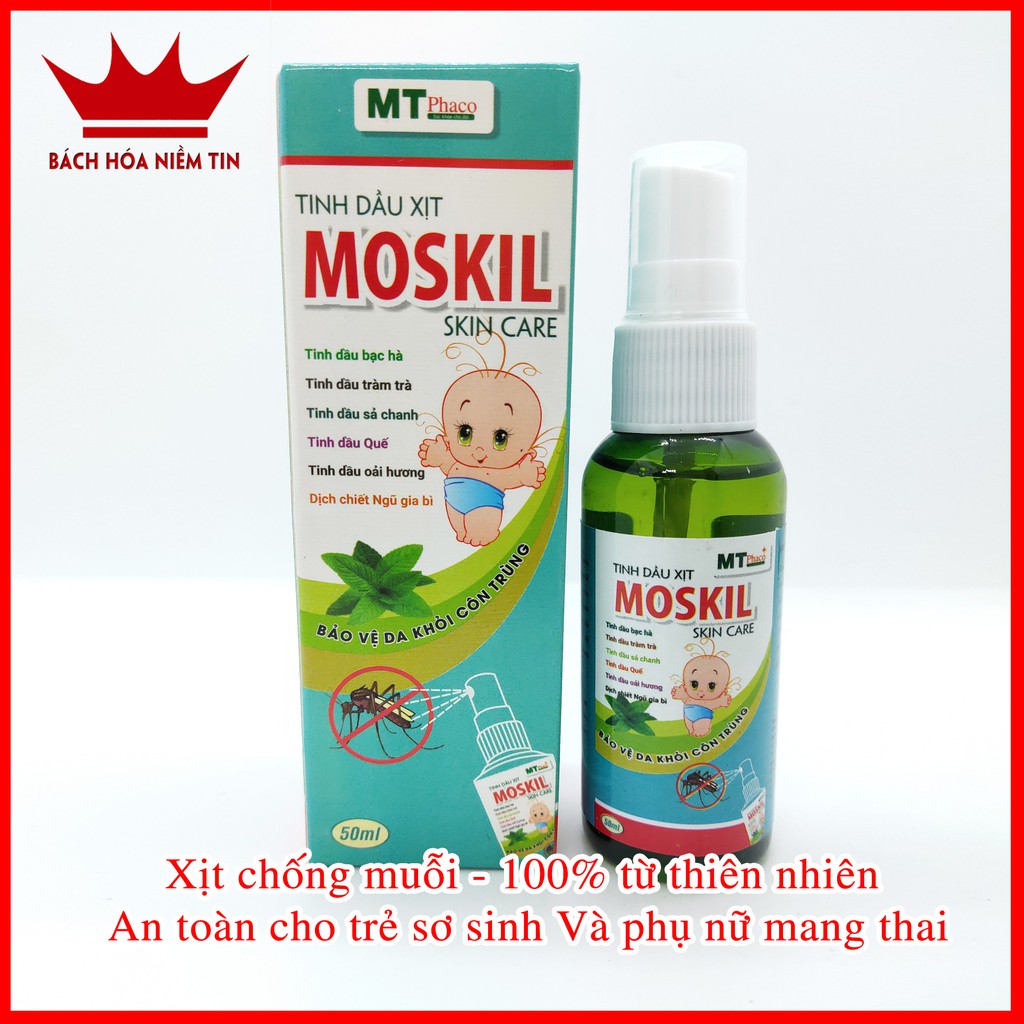 Xịt tinh dầu đuổi muỗi MOSKIL - Xịt chống muỗi cho trẻ em - hoàn toàn từ thảo dược thiên nhiên- an toàn cho trẻ sơ sinh