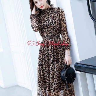 Đầm xòe beo cổ trụ tay dài bo thun siêu sang chảnh