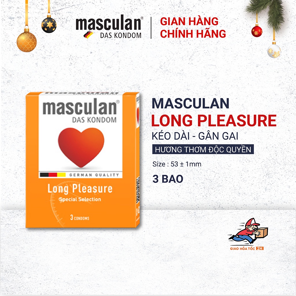 Bao cao su kéo dài thời gian Masculan Long Pleasure - Mùi thơm độc quyền - Có gân và chấm hạt