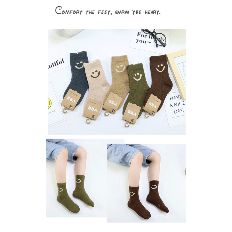 Set 2 Đôi Tất Nỉ bông nhẹ, Cao Cổ giữ ấm tốt Cho Bé Đi Giày từ 1 đến 6 Tuổi  phong cách Hàn Quốc