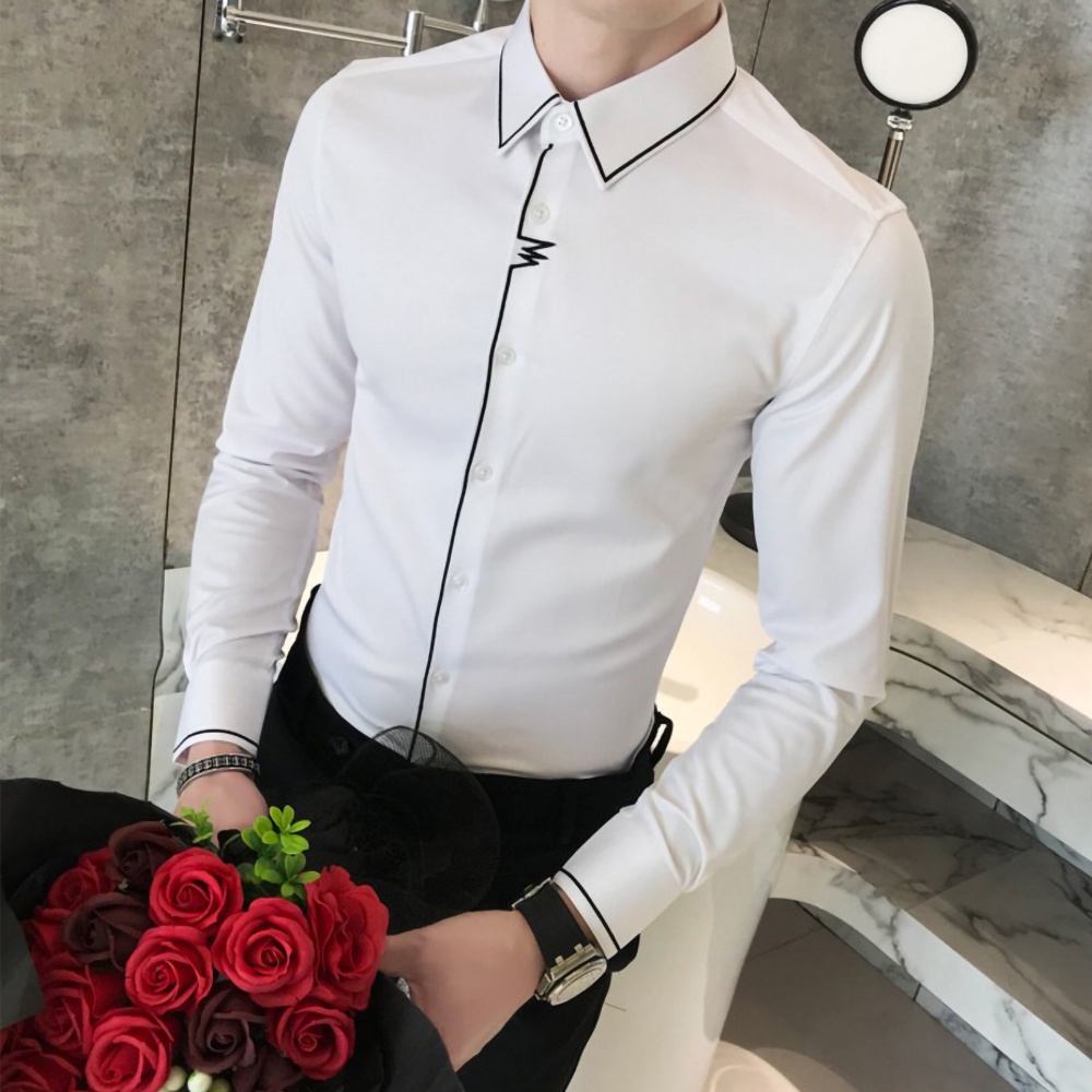 Áo sơ mi nam  sơ mi dài tay cổ Đức  Thêu viền tay  cổ và cúc áo nổi bật mới lạ. Mã N10 .