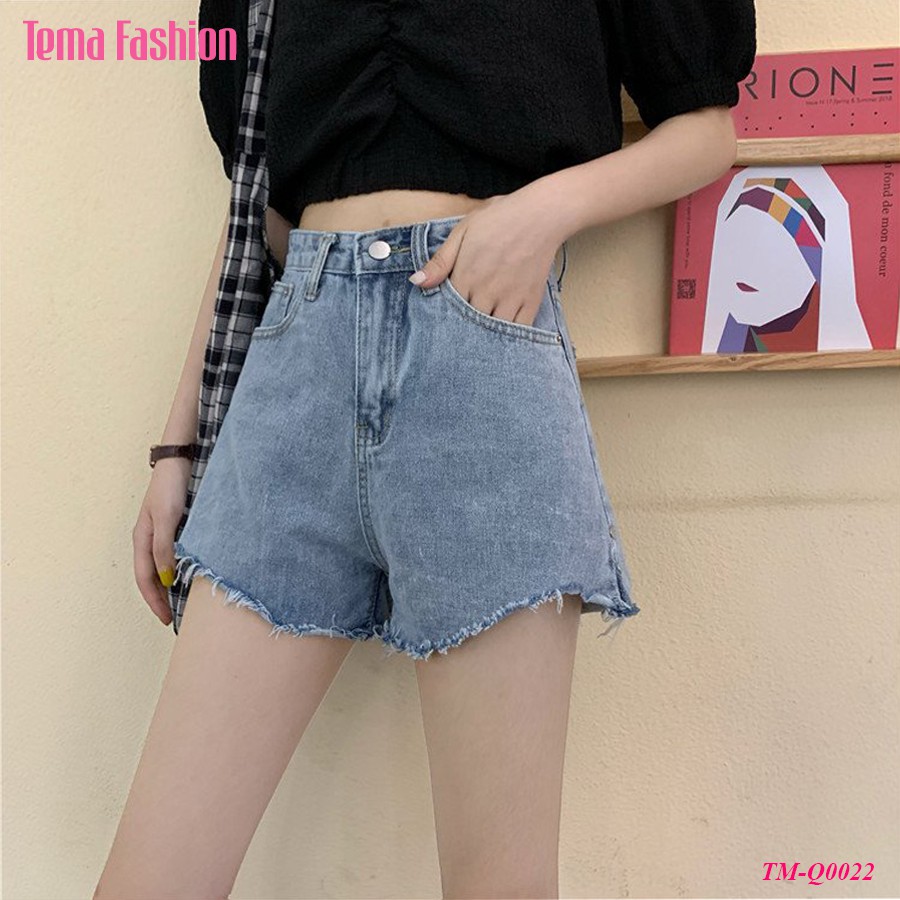 [Mã WASTMAY giảm 15% tối đa 30K đơn 150K] Quần short jean nữ TEMA - Quần đùi nữ jean màu xanh gấu rách siêu xinh