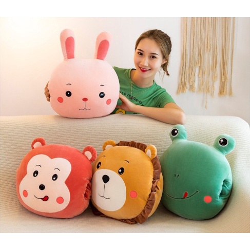 Bộ chăn gối văn phòng gấu bông tuần lộc, khỉ, tiên cá, cú đeo kính siêu đáng yêu