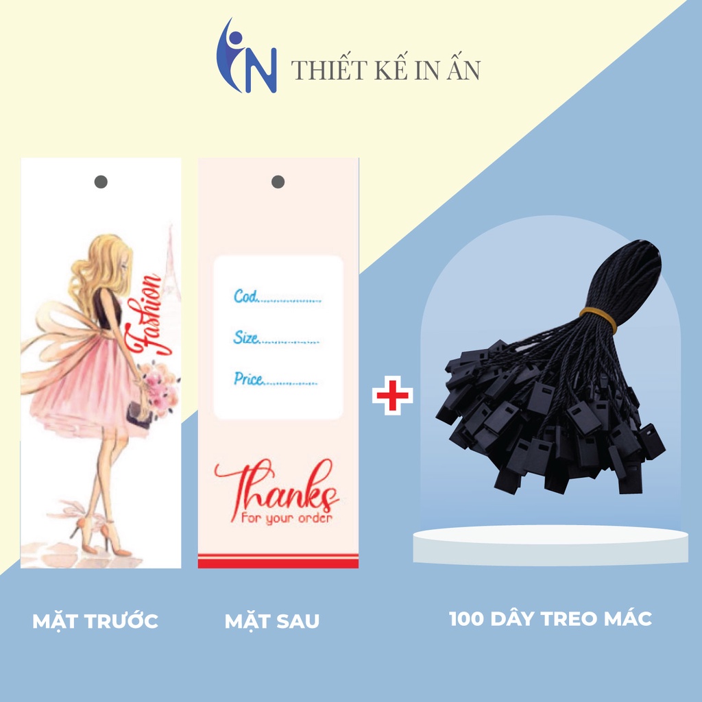 Mác quần áo combo 100 mác + 100 Dây Treo Thẻ Bài - Dây Dù Xâu Tag (Mác) Quần Áo