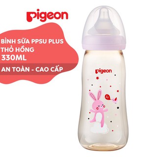 Bình sữa Pigeon PPSU Plus Thỏ hồng  - 330ml, cổ rộng (L)