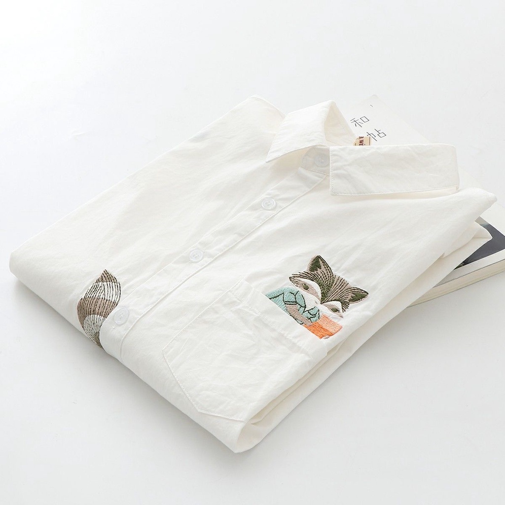 Áo sơ mi nữ tay dài thêu hoa thời trang Hàn Quốc