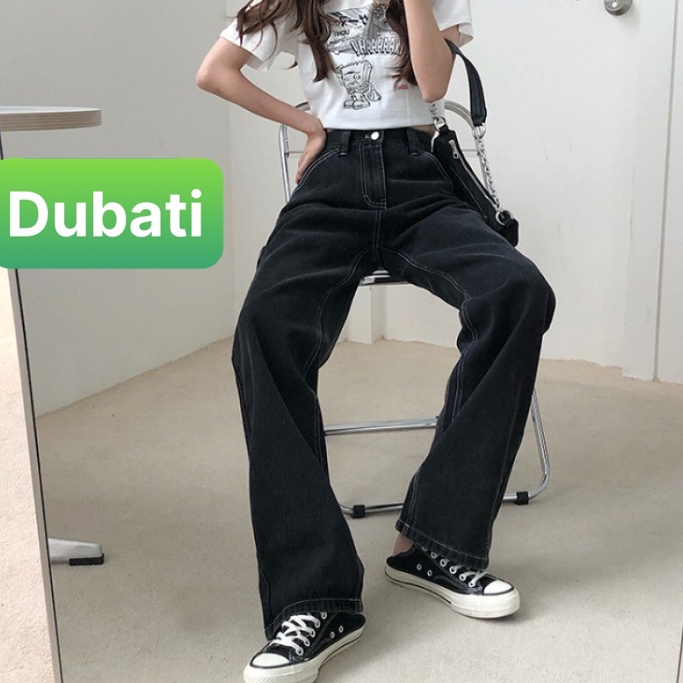QUẦN JEAN BAGGY NỮ CHẤT BÒ ĐEN ỐNG SUÔNG RỘNG DÀI ĐAI DÂY LƯNG CAO NÂNG MÔNG NHẬT BẢN XỊN SÒ MỚI - DUBATI FASHION
