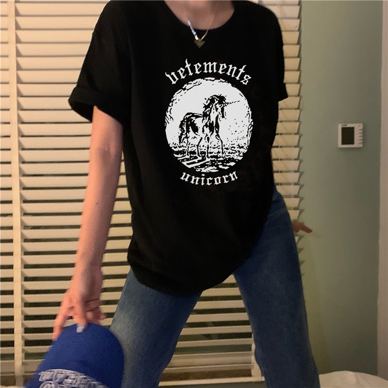 Áo Thun Tay Ngắn Dáng Rộng In Hình Kỳ Lân Phong Cách Hàn Quốc Thời Trang Mùa Hè 52921