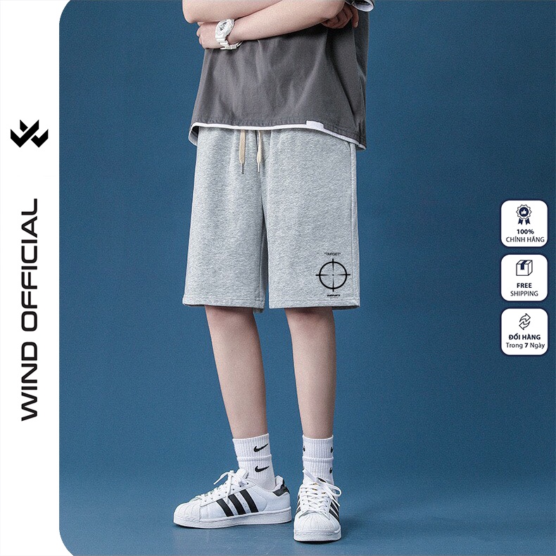 Quần short thun nam nữ WIND unisex ống rộng WIND TARGET đùi lửng ngố thời trang mặc nhà