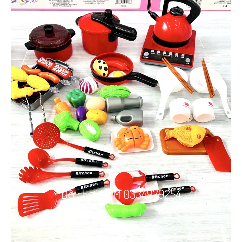 [KÍCH THƯỚC NHƯ THẬT] Bộ đồ chơi nấu ăn nhà bếp có thiết kế như đồ thật, có bếp từ dành cho bé thích trái cây hoa quả