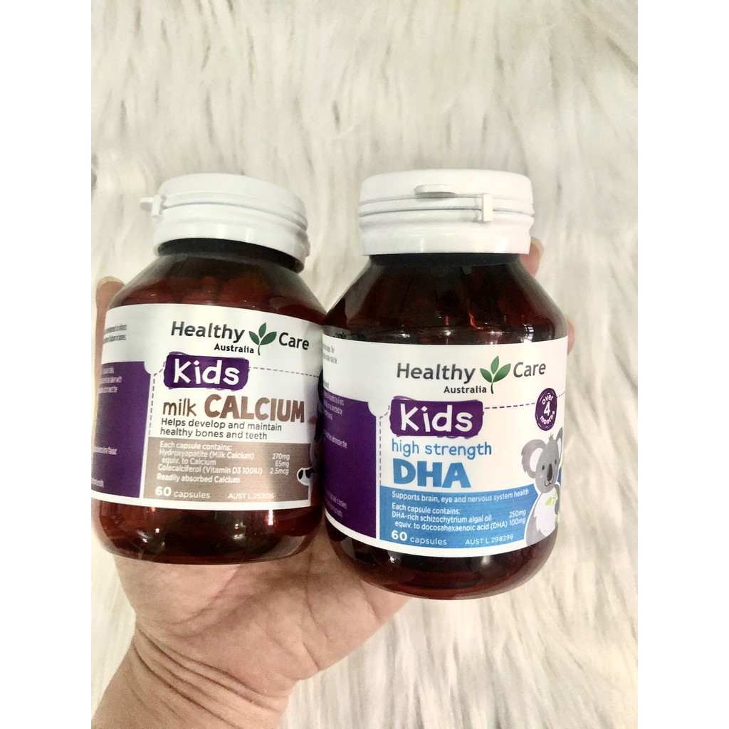 [Hàng Chuẩn ÚC] Combo Bổ sung DHA &amp; Canxi cho bé 60 viên DATE 2023 Healthy Care Canxi &amp; DHA