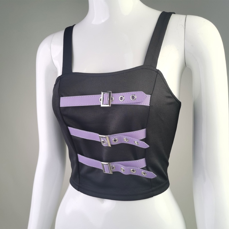 Áo Croptop Hai Dây Màu Sắc Tương Phản Phong Cách Gothic Punk Cho Nữ