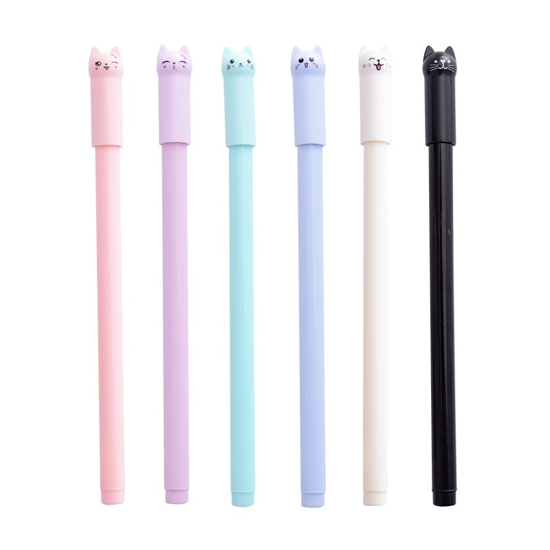 Set 6 bút bi nước mực đen hình mèo dễ thương 0.5mm