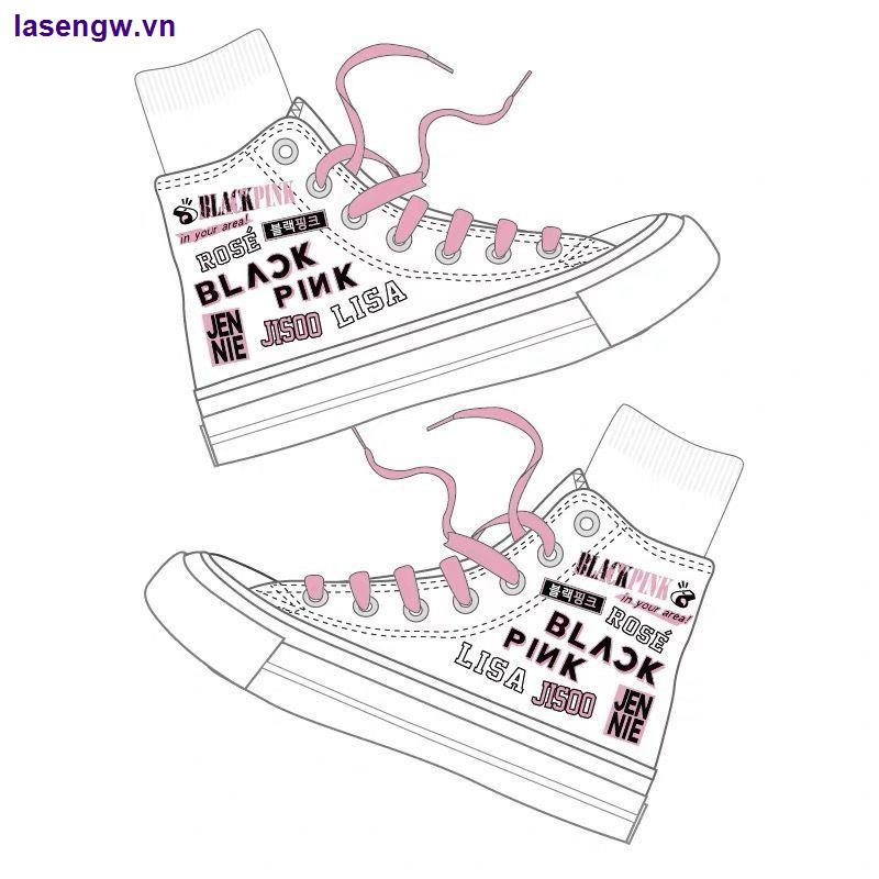 Giày thể thao bằng vải canvas cổ cao mẫu mới phong cách nhóm nhạc Blackpink độc đáo