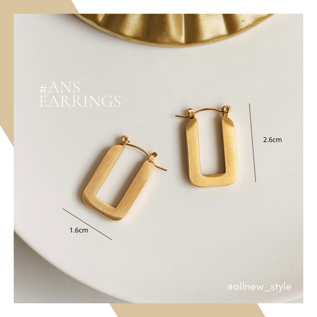 Bông tai thép không gỉ chữ U Allnewstyle, mạ vàng thật 18K