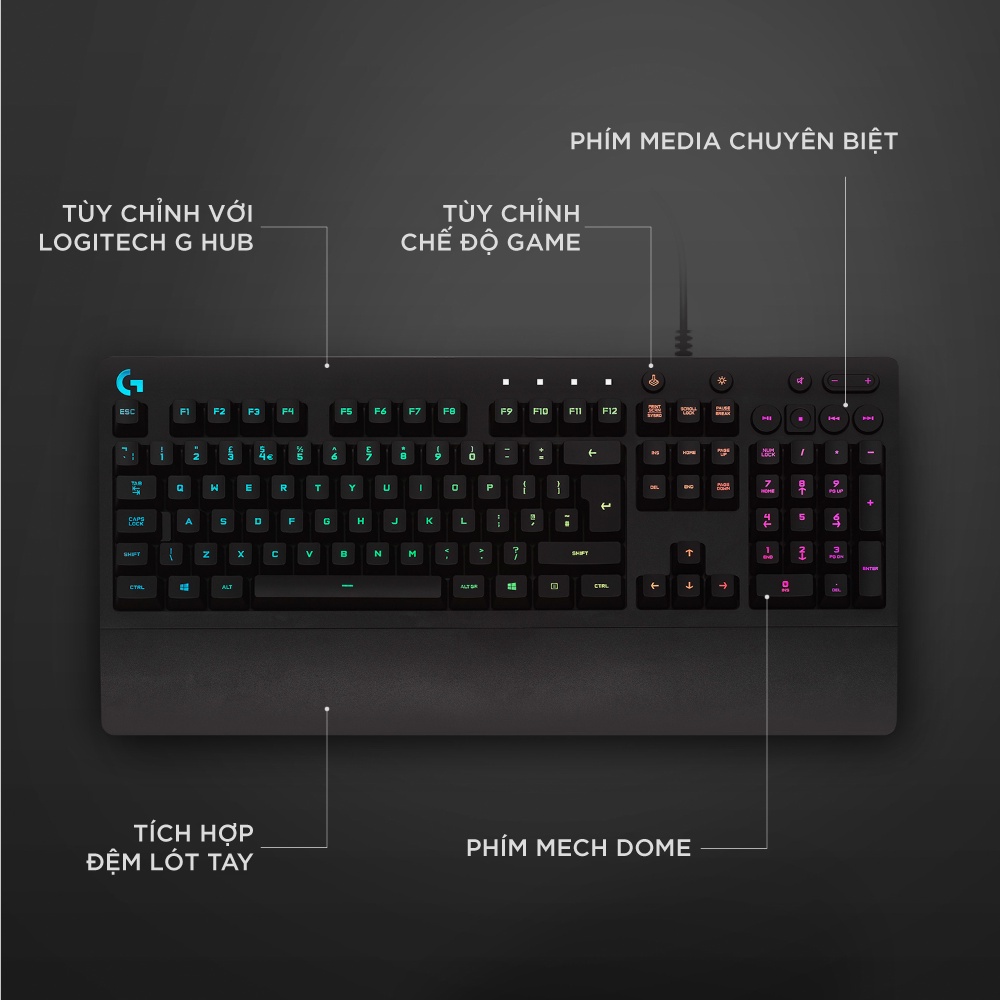 Bàn phím gaming có dây Logitech G213 Prodigy ( RGB, Full size, chống tràn )