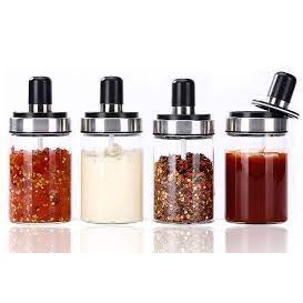 Hũ đựng gia vị thủy tinh kèm muỗng tiện dụng dung tích 250ml-lọ đựng gia vị thủy tinh kèm thìa