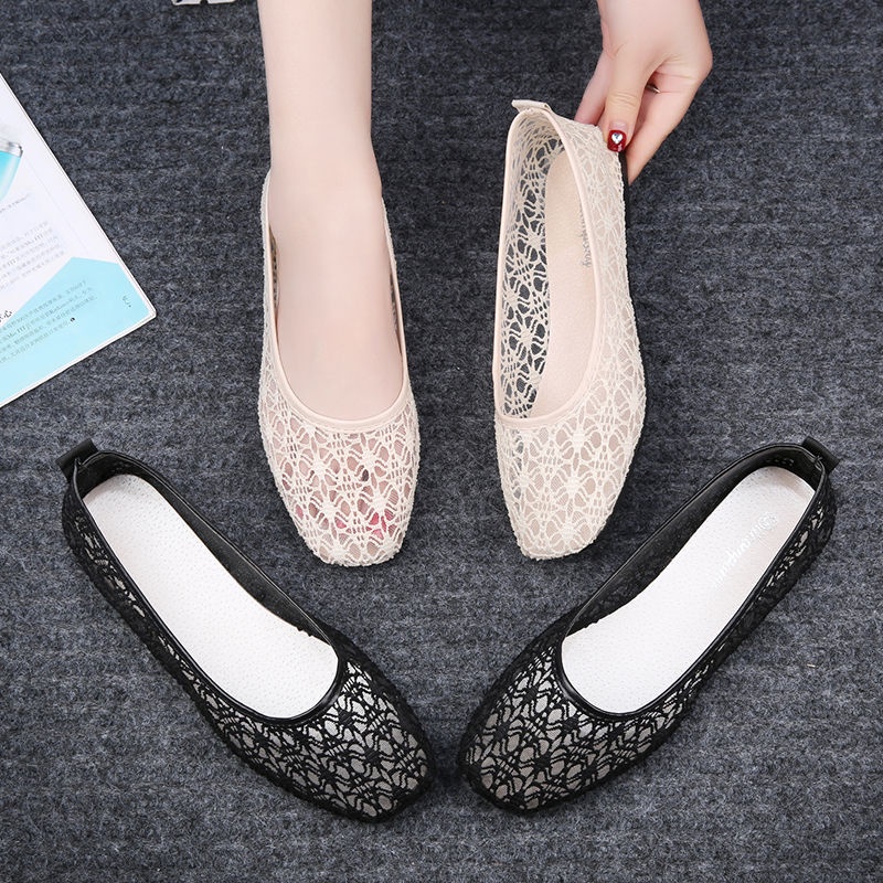 Giày Búp Bê Đế Bằng Phối Lưới Thoáng Khí Chống Trượt Thiết Kế Đục Lỗ Thời Trang Mùa Hè Mới Cho Nữ