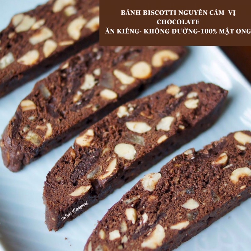 Bánh BISCOTTI vị CHOCOLATE nguyên cám GIẢM CÂN, ĂN KIÊNG, KHÔNG ĐƯỜNG- Bánh Ngũ Cốc nướng mật ong rừng 500g