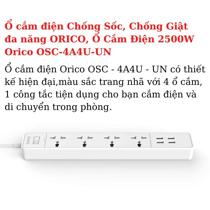 Ổ Cắm Điện ORICO OSC-4A4U-UN 4 Lỗ , 4 Cổng Sạc USB 2.4A