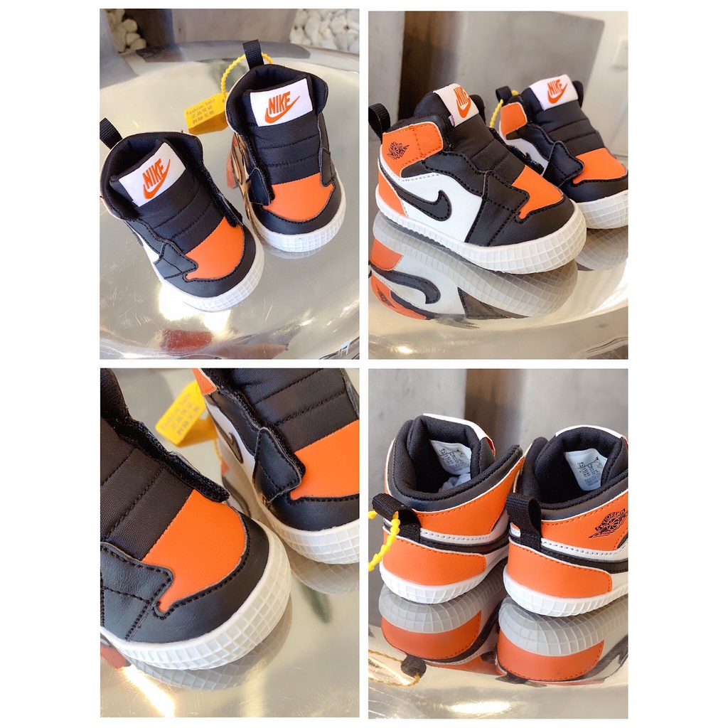 276*hàng Có Sẵn * Giày Nike Air Jordan1 AJ1 Cổ Cao Hở Ngón Màu Đen Làm Quà Tặng Cho Bé Từ 4-12 Tháng